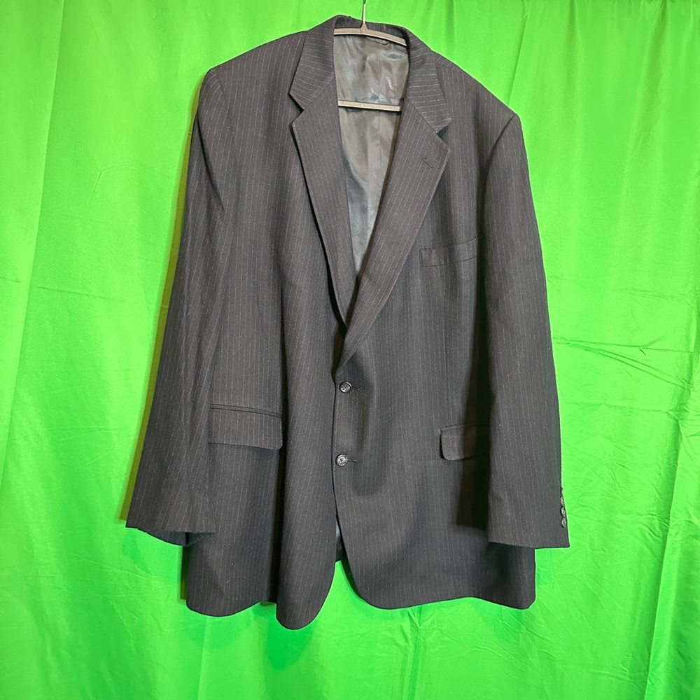 STEFANO Barney’s navy pinstriped fuzzy wool blazer